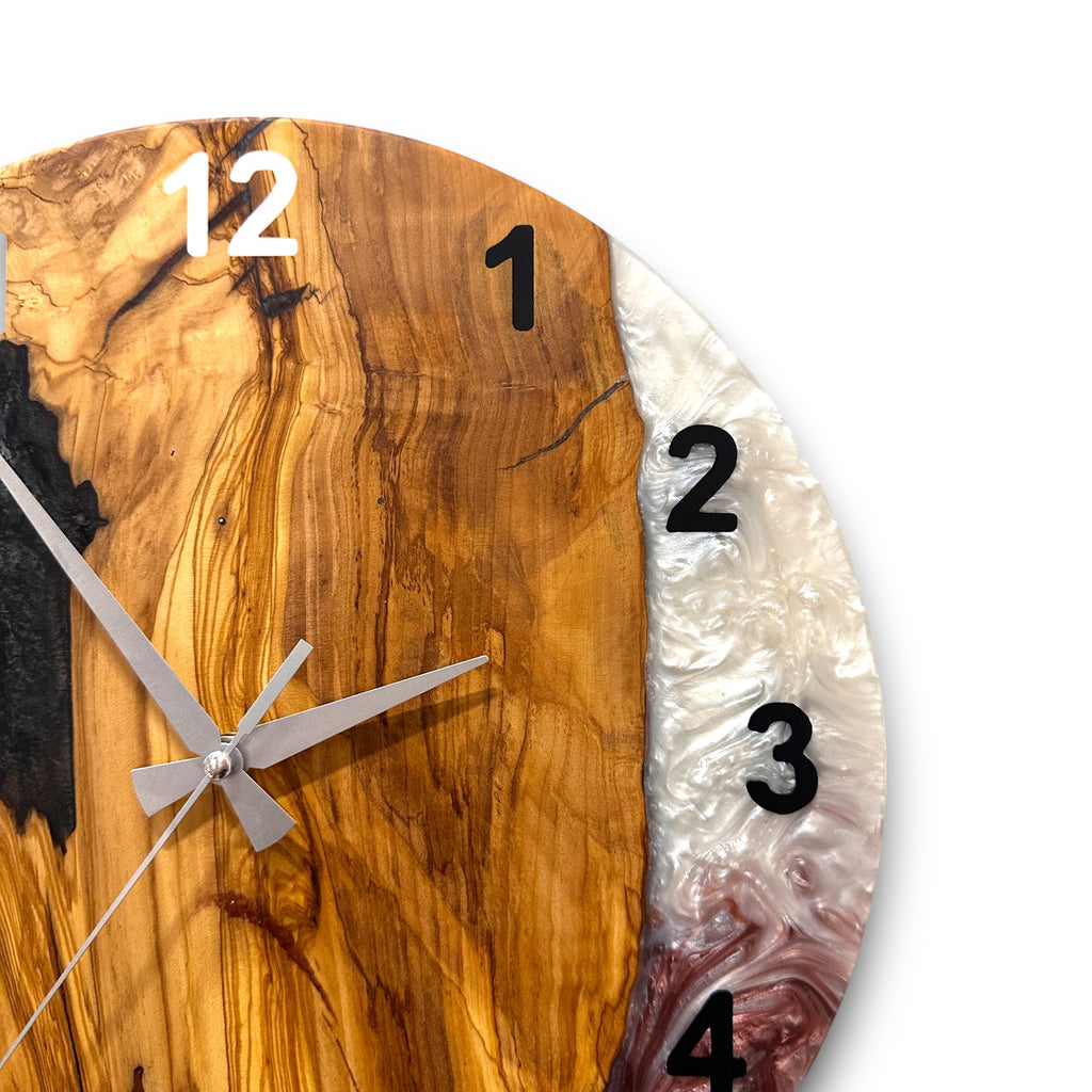 Burgundy, Black & White Olive Wood Resin Wall Clock - view 8