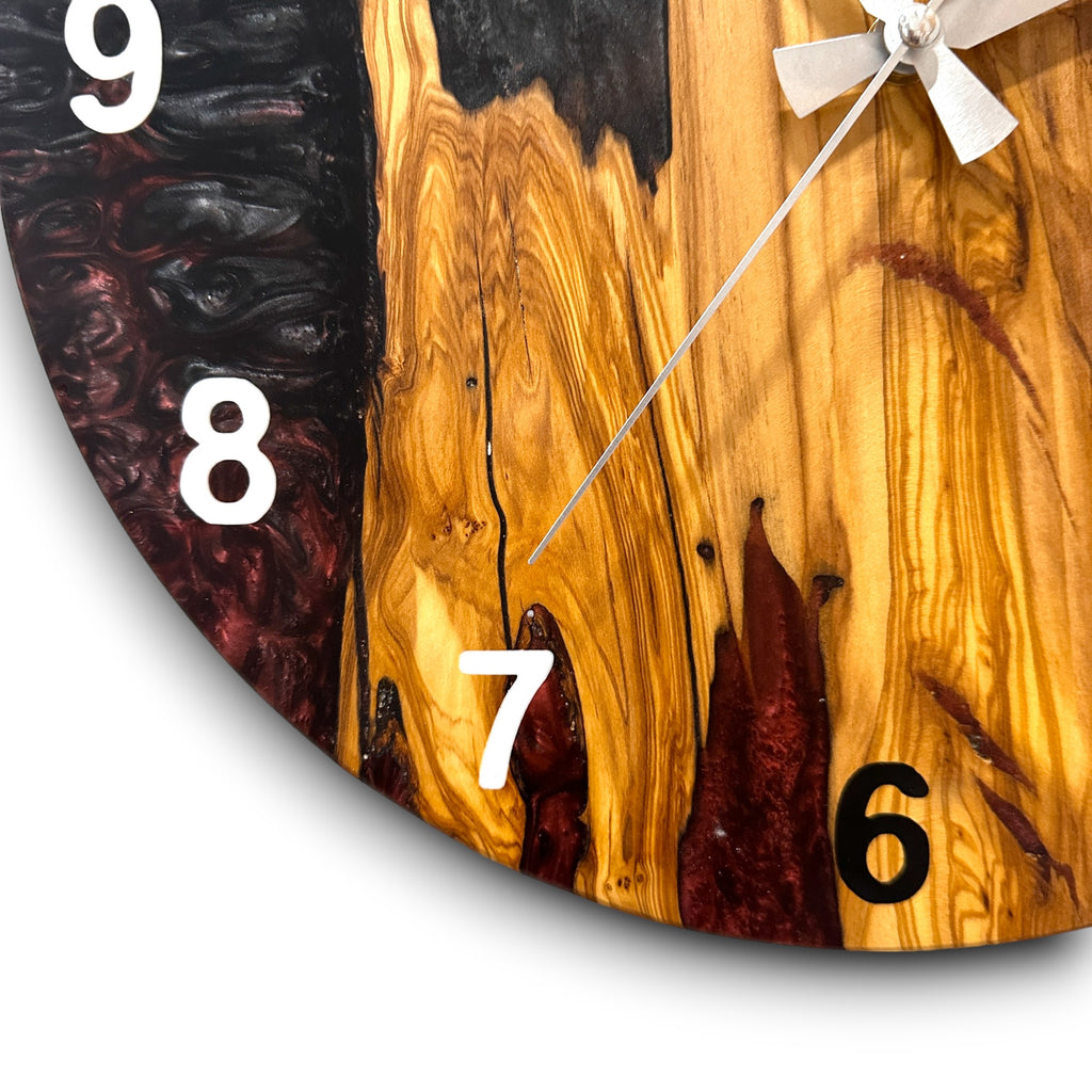 Burgundy, Black & White Olive Wood Resin Wall Clock - view 9
