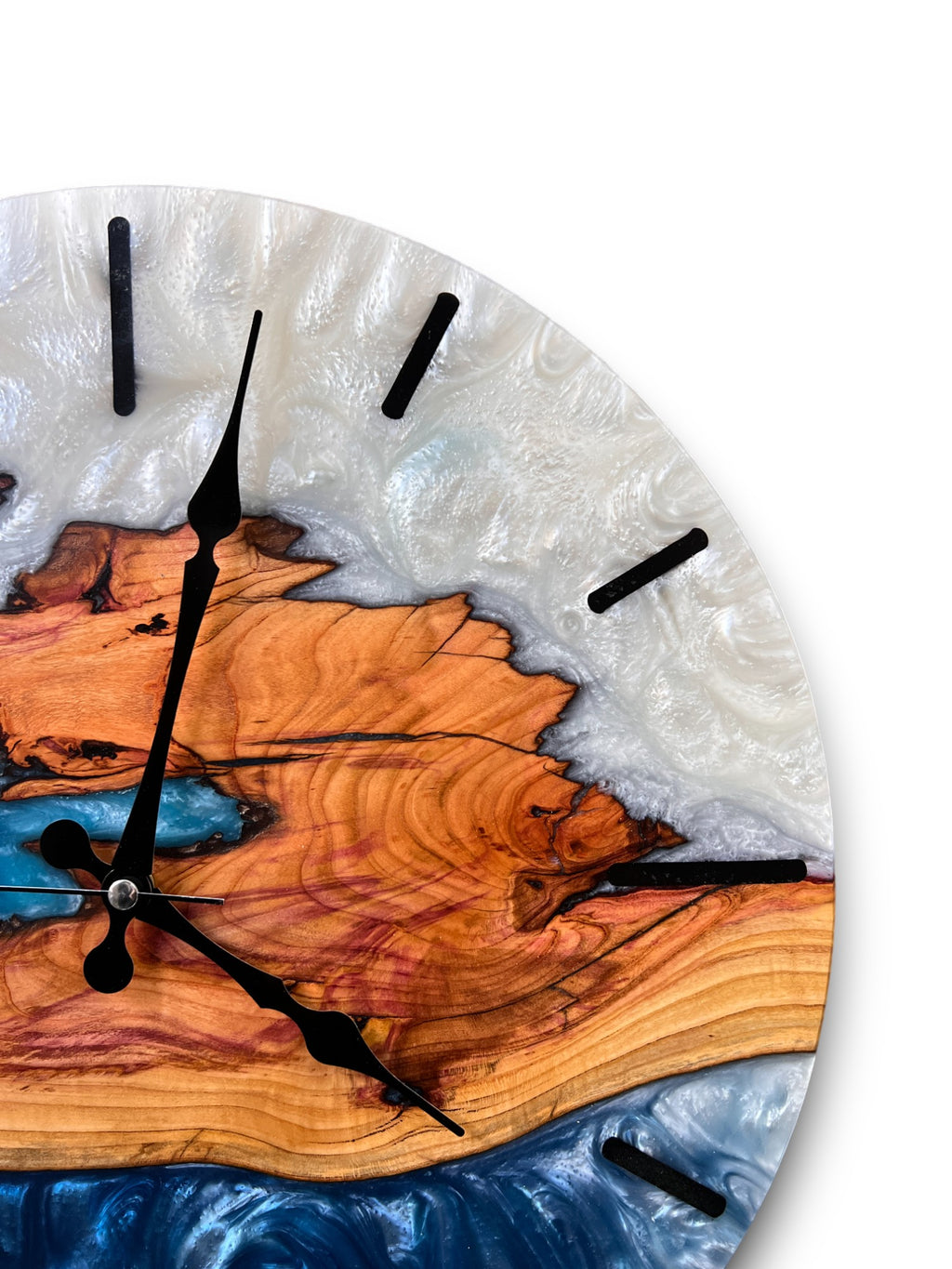 Blue & White Olive Wood Resin Wall Clock - Branch Grain Design - view 3