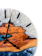 Blue & White Olive Wood Resin Wall Clock - Branch Grain Design - view 3
