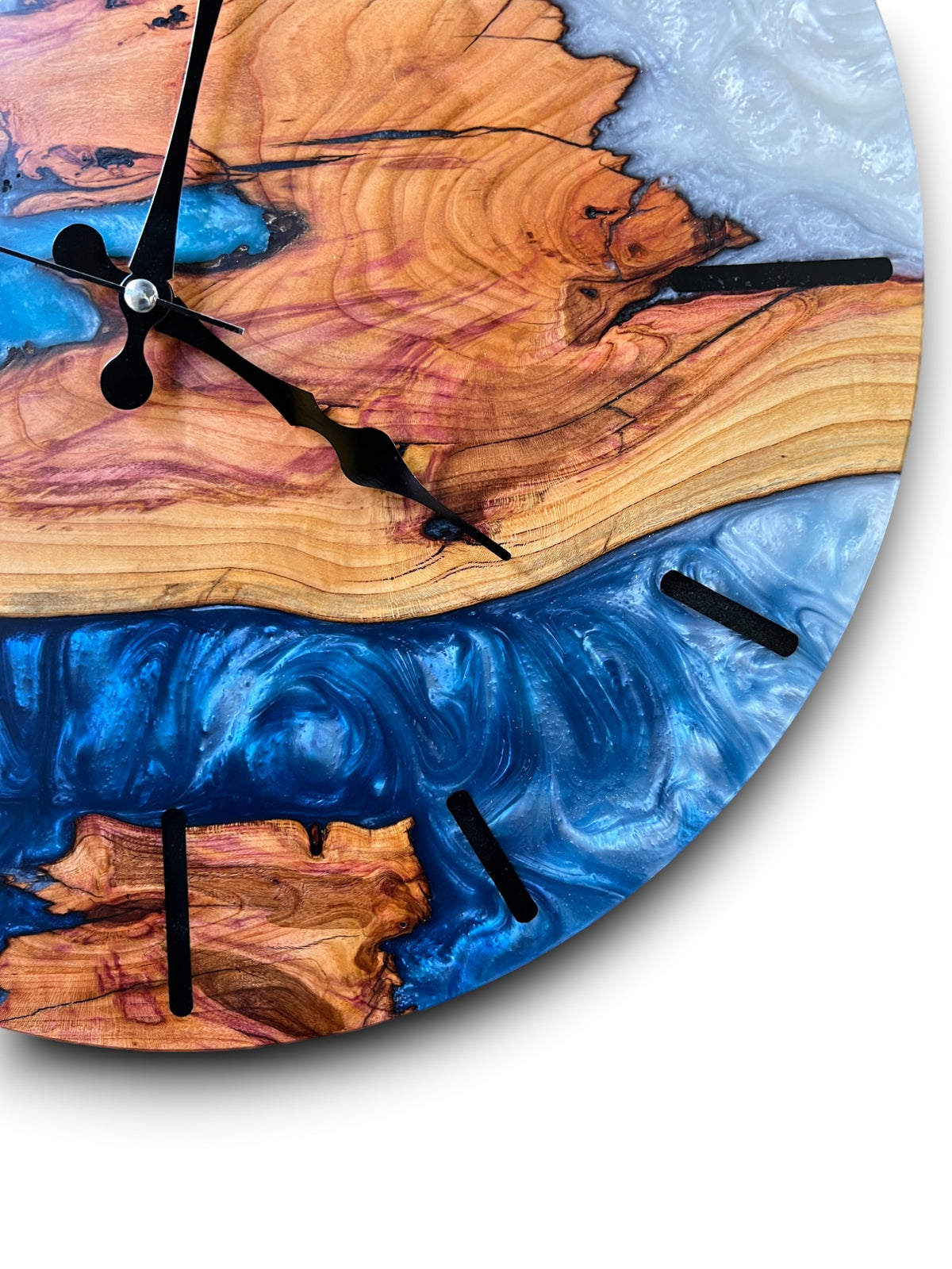 Blue & White Olive Wood Resin Wall Clock - Branch Grain Design - view 4