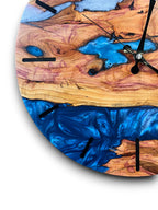 Blue & White Olive Wood Resin Wall Clock - Branch Grain Design - view 5