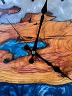 Blue & White Olive Wood Resin Wall Clock - Branch Grain Design - view 6