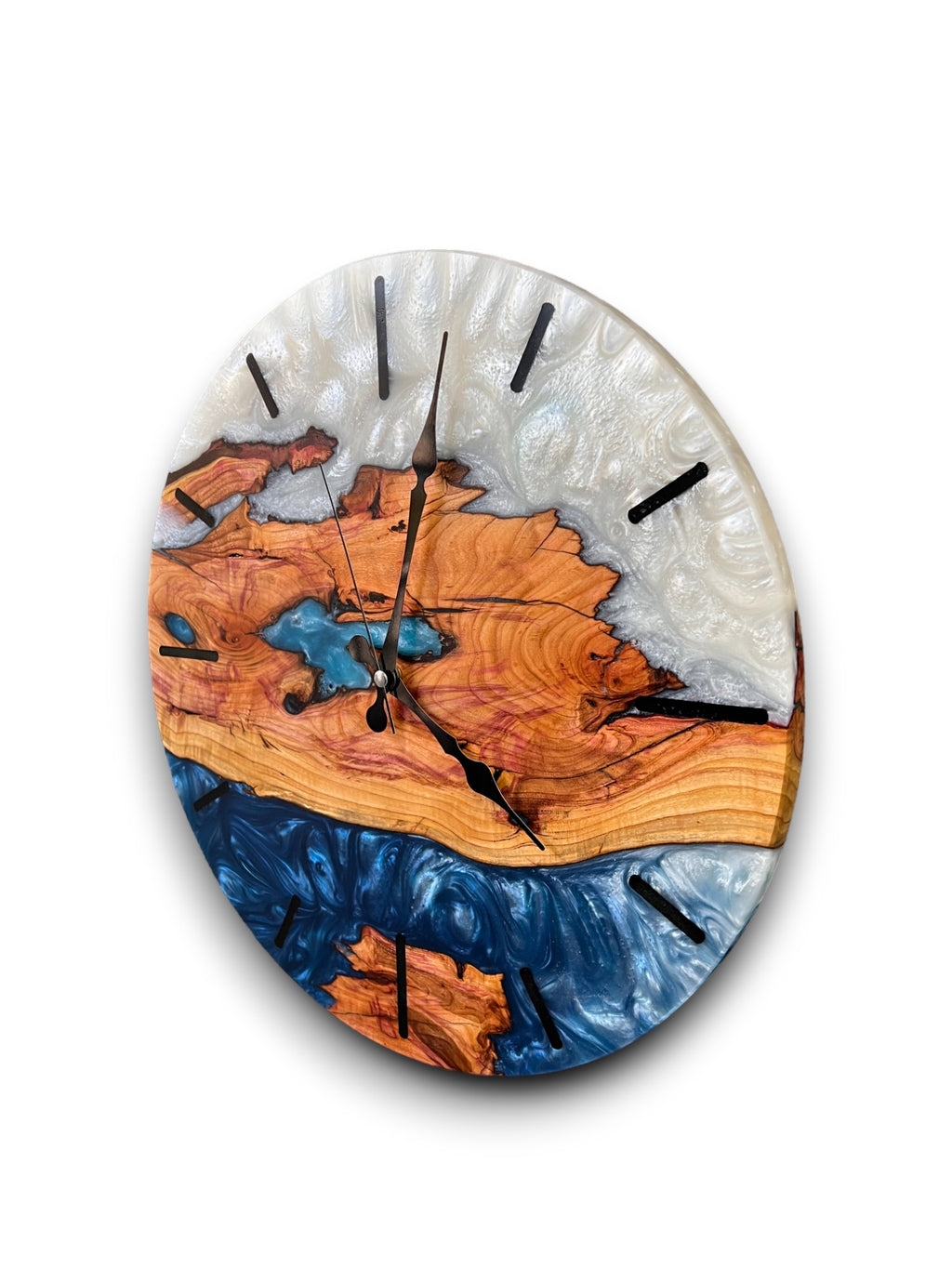 Blue & White Olive Wood Resin Wall Clock - Branch Grain Design - view 7
