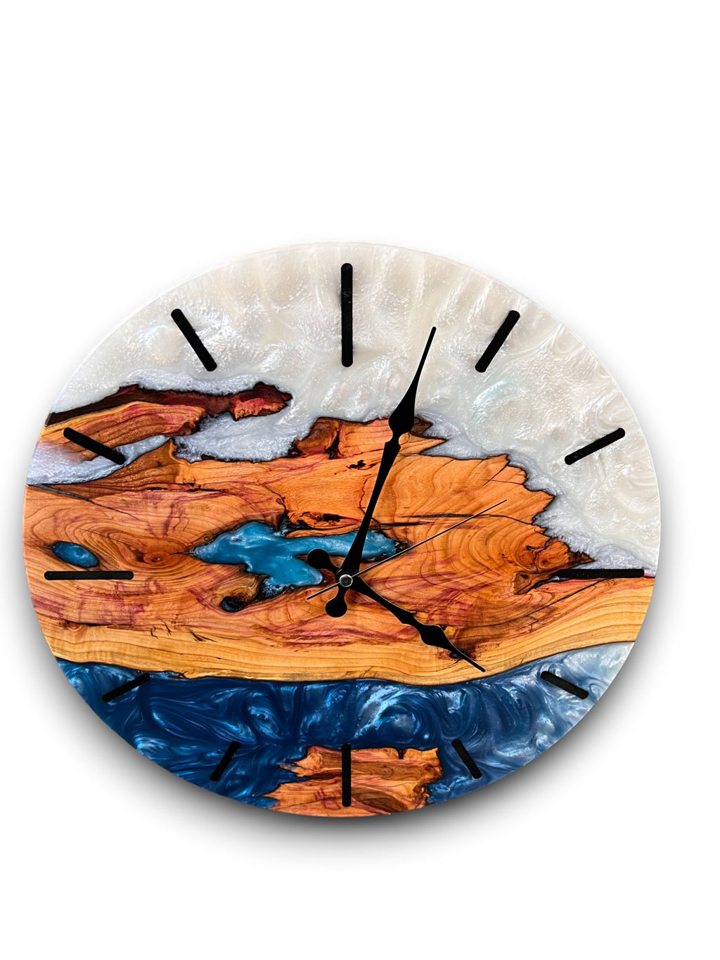 Blue & White Olive Wood Resin Wall Clock - Branch Grain Design - view 10
