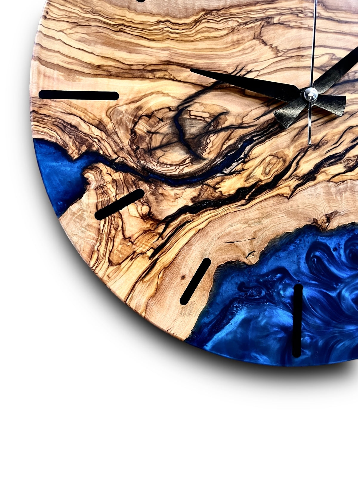 Blue & White Olive Wood Resin Wall Clock - Swirl Design - view 4