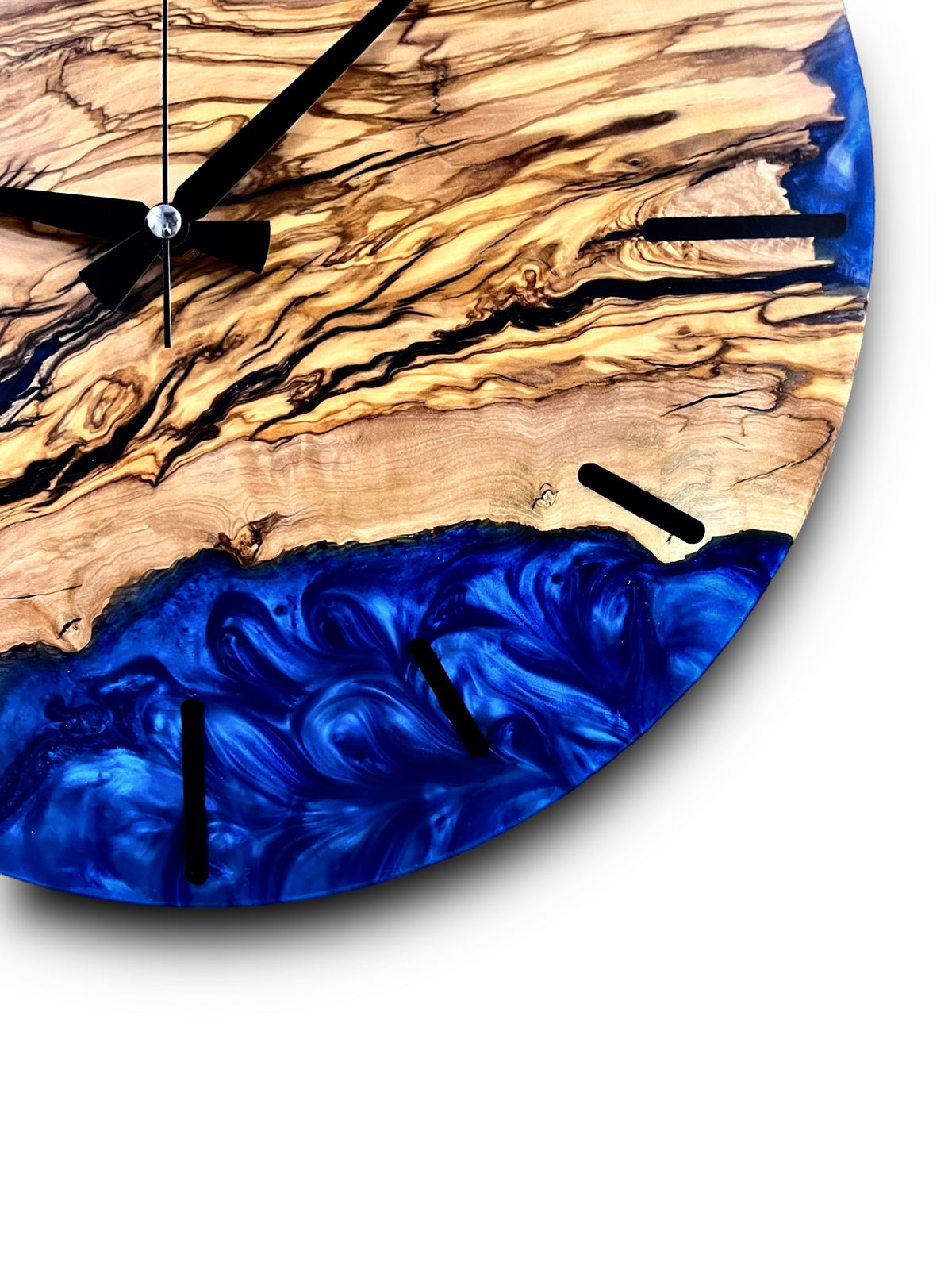 Blue & White Olive Wood Resin Wall Clock - Swirl Design - view 5