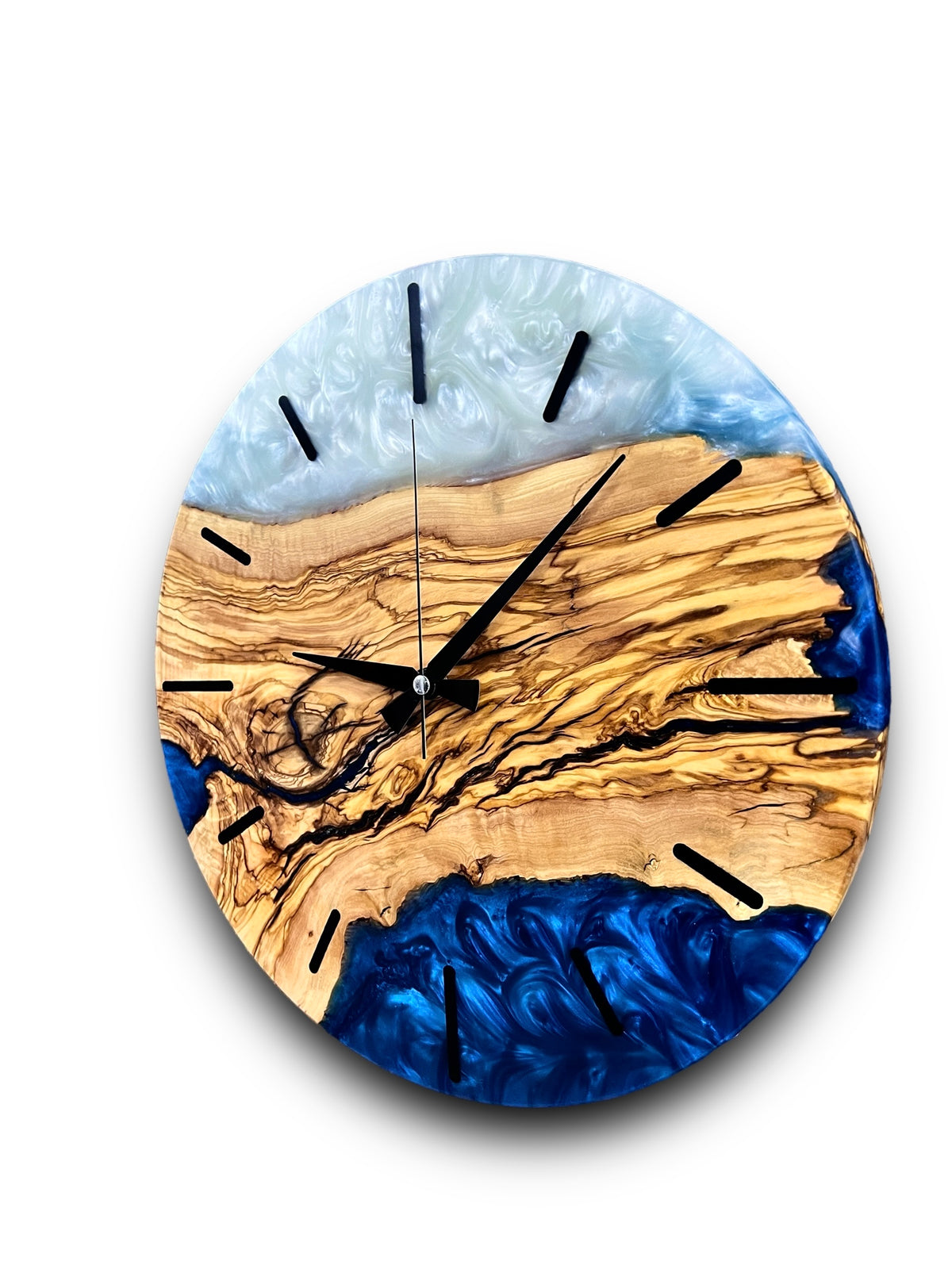 Blue & White Olive Wood Resin Wall Clock - Swirl Design - view 6