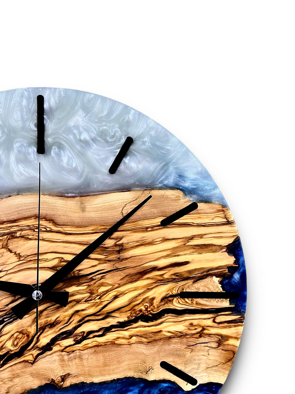 Blue & White Olive Wood Resin Wall Clock - Swirl Design - view 7