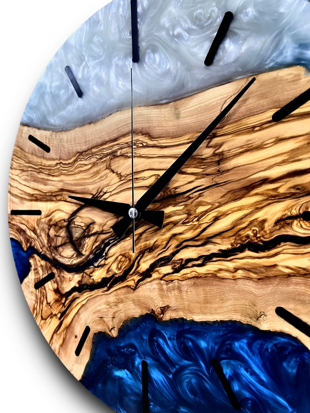 Blue & White Olive Wood Resin Wall Clock - Swirl Design - view 8