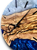 Blue & White Olive Wood Resin Wall Clock - Swirl Design - view 8