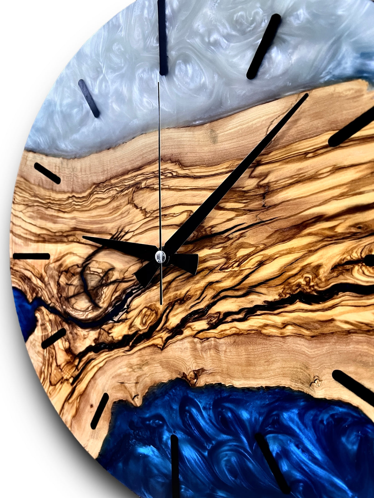 Blue & White Olive Wood Resin Wall Clock - Swirl Design - view 8