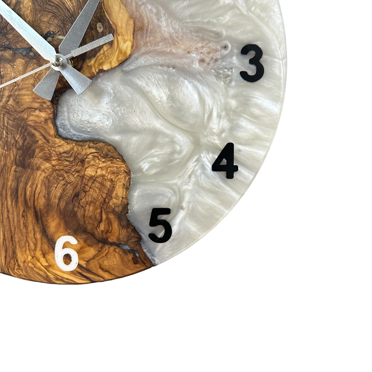 Black & White Olive Wood Resin Wall Clock - Natural Edge Design - view 4