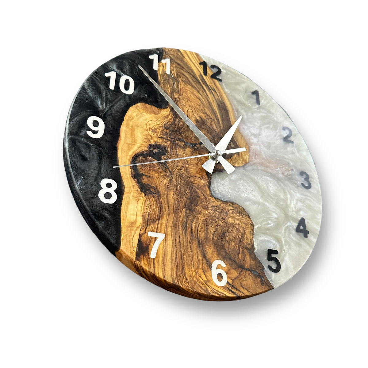 Black & White Olive Wood Resin Wall Clock - Natural Edge Design - view 5