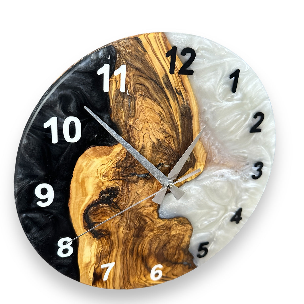 Black & White Olive Wood Resin Wall Clock - Natural Edge Design - view 6