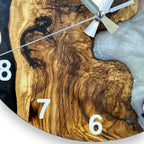 Black & White Olive Wood Resin Wall Clock - Natural Edge Design - view 7