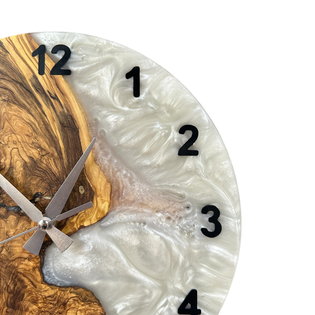 Black & White Olive Wood Resin Wall Clock - Natural Edge Design - view 9
