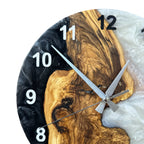 Black & White Olive Wood Resin Wall Clock - Natural Edge Design - view 10