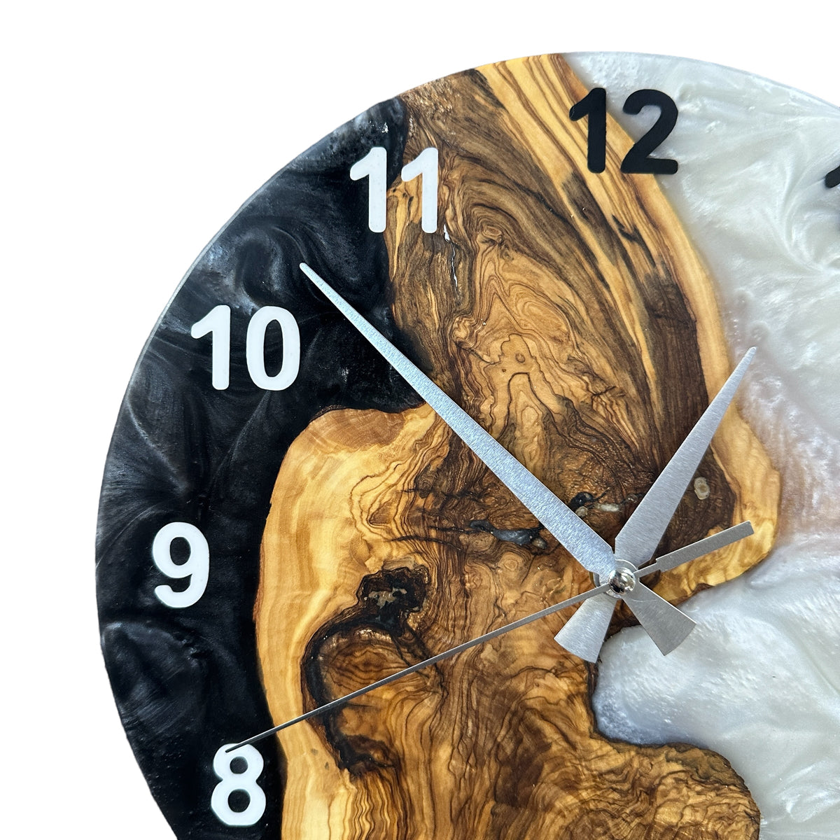 Black & White Olive Wood Resin Wall Clock - Natural Edge Design - view 10