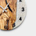 Black & White Olive Wood Resin Wall Clock - Figured Grain Design - view 4