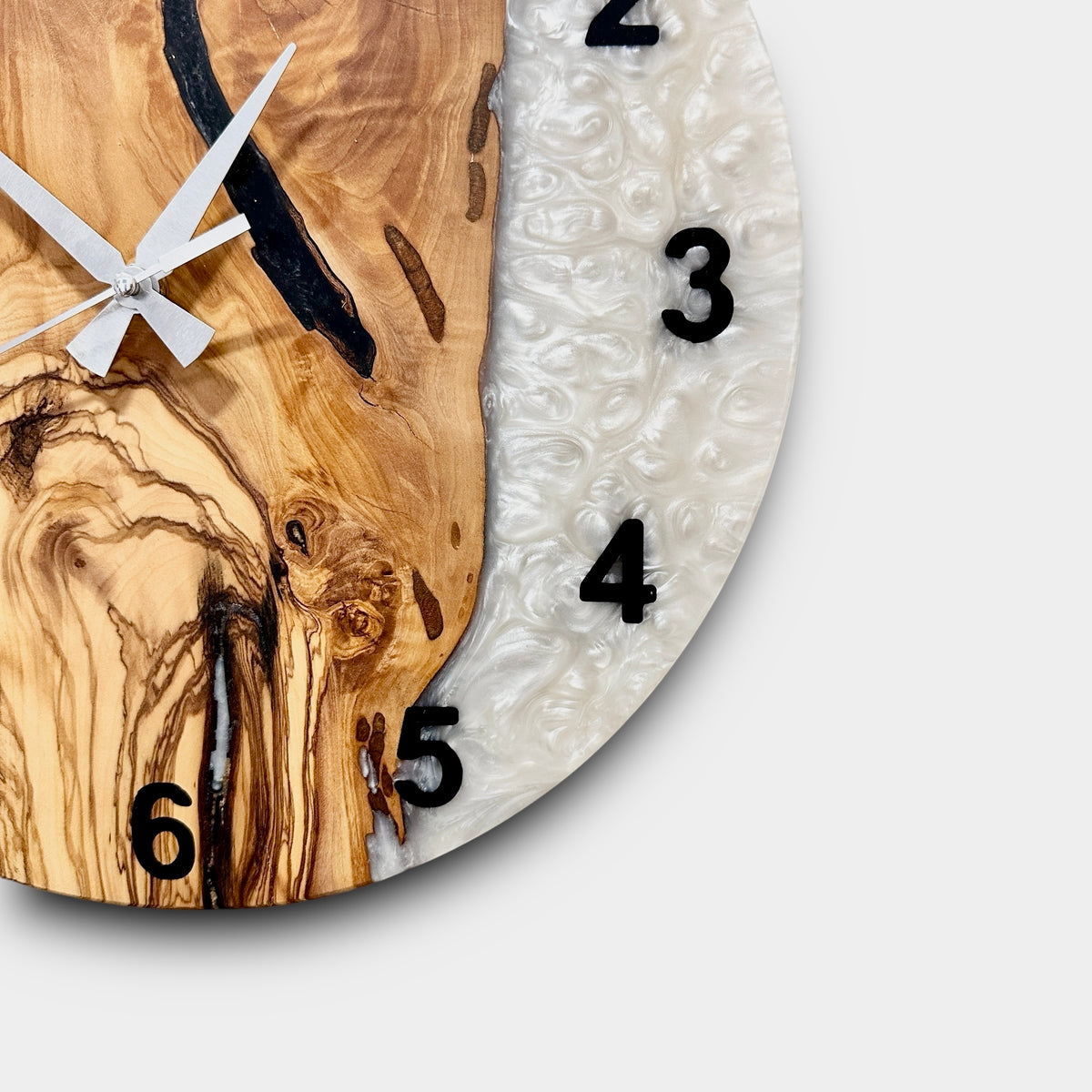 Black & White Olive Wood Resin Wall Clock - Figured Grain Design - view 4