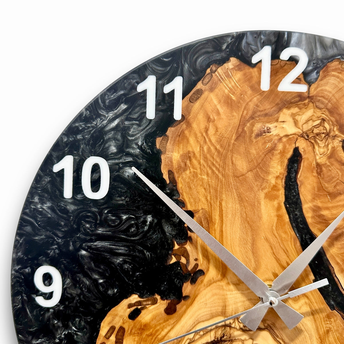 Black & White Olive Wood Resin Wall Clock - Figured Grain Design - view 7