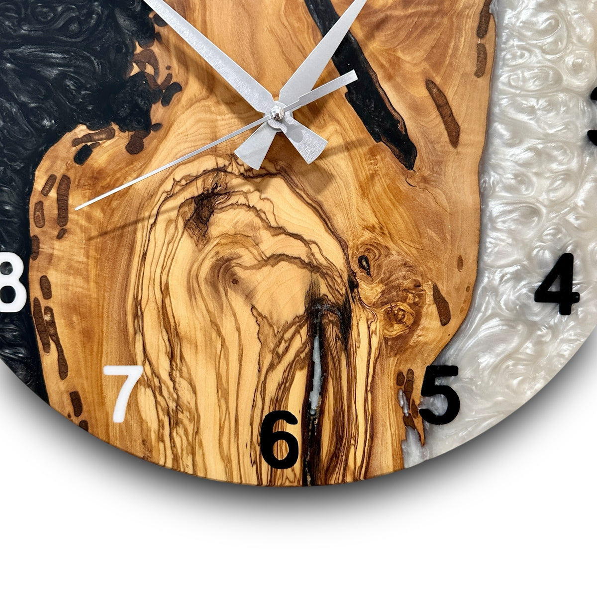 Black & White Olive Wood Resin Wall Clock - Figured Grain Design - view 8