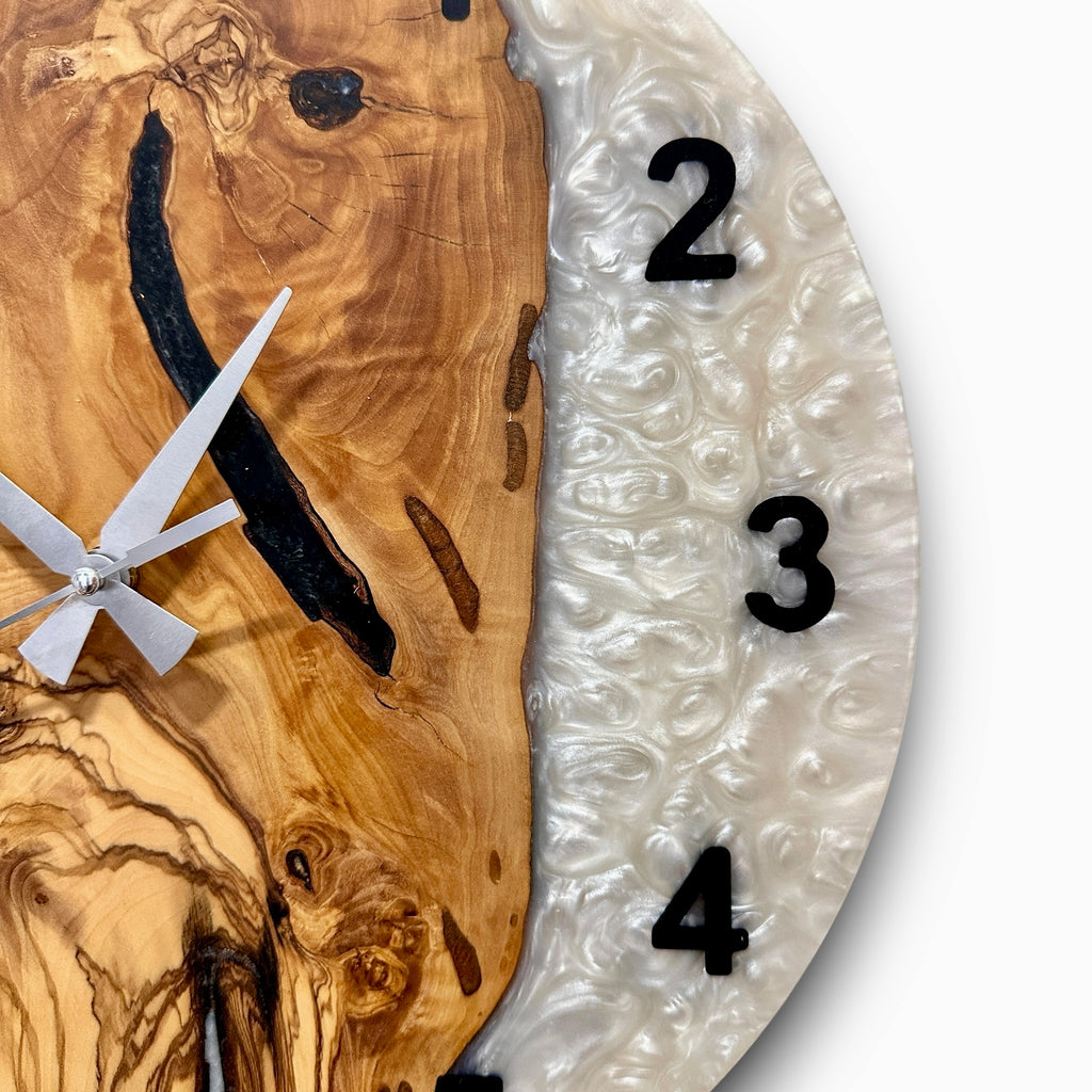Black & White Olive Wood Resin Wall Clock - Figured Grain Design - view 9