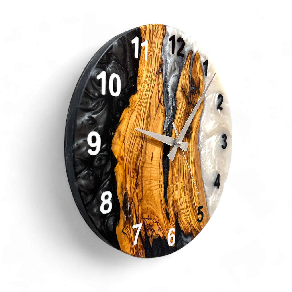 Black & White Olive Wood Resin Wall Clock - Bold Grain Design - view 4