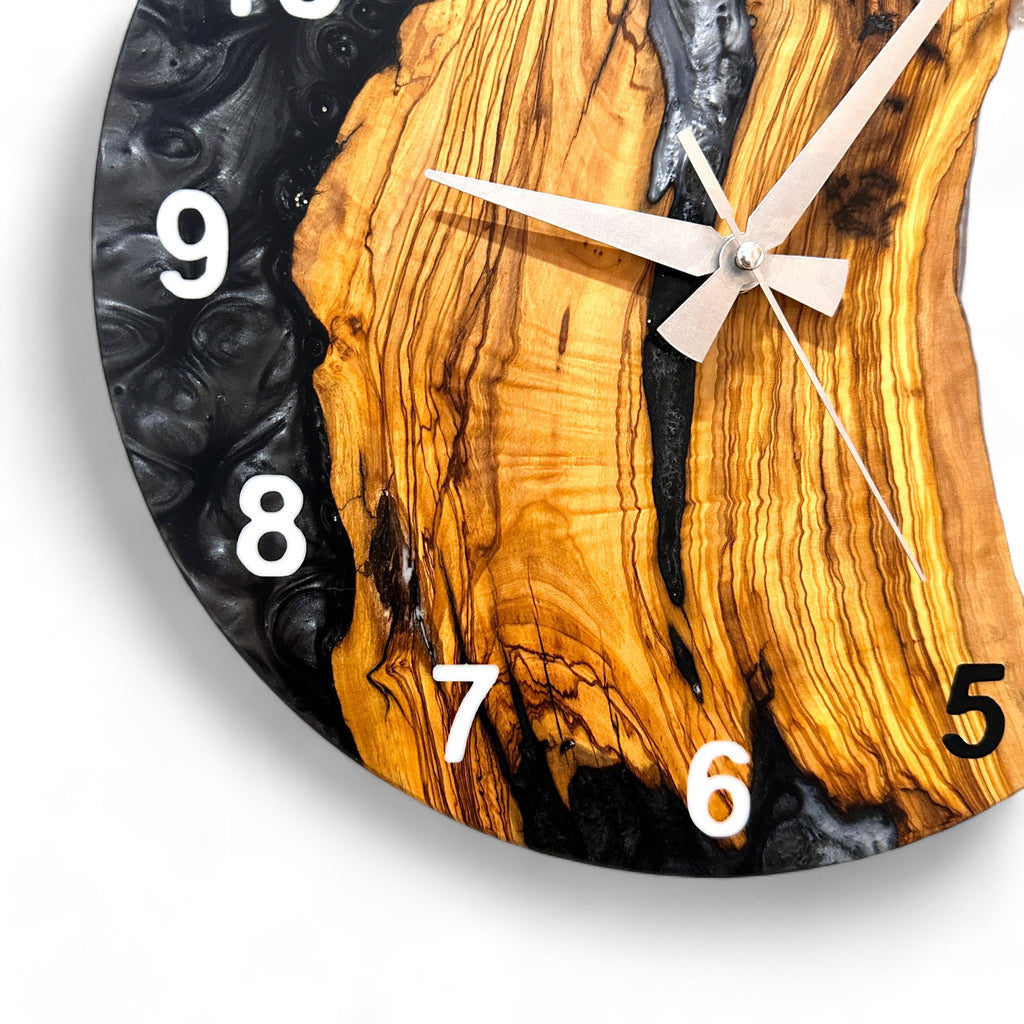 Black & White Olive Wood Resin Wall Clock - Bold Grain Design - view 5