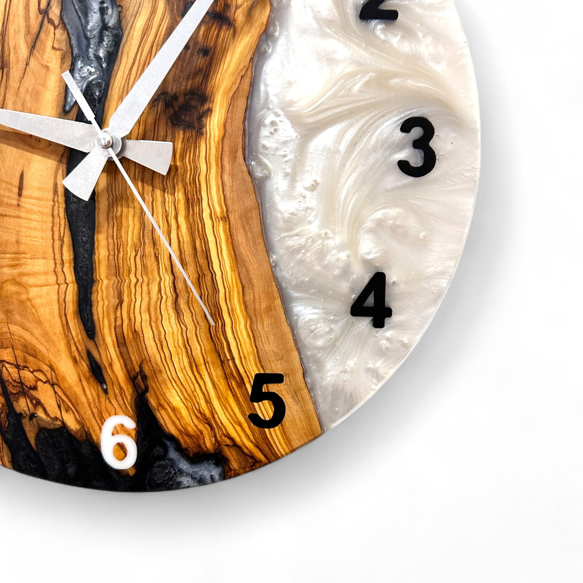 Black & White Olive Wood Resin Wall Clock - Bold Grain Design - view 6