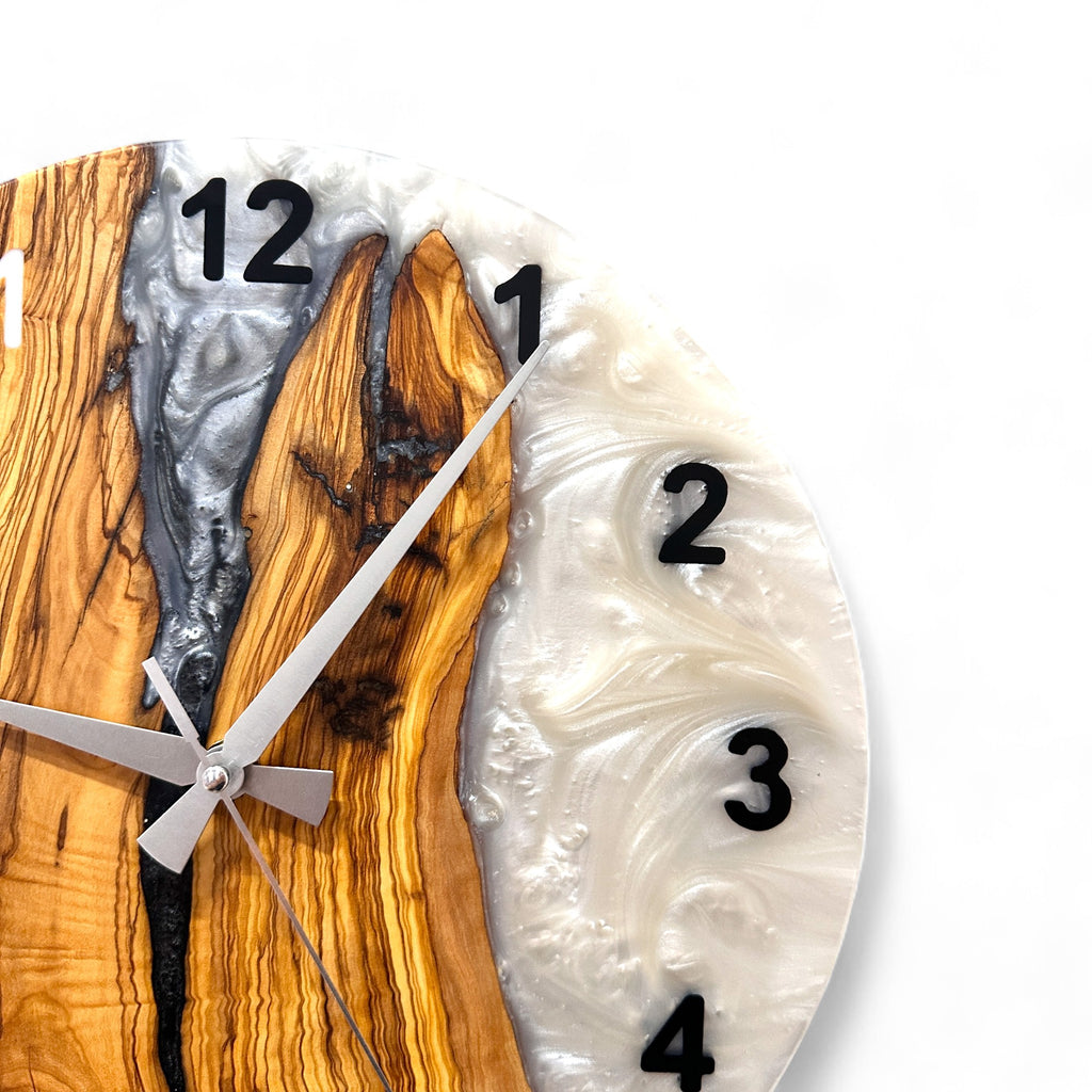 Black & White Olive Wood Resin Wall Clock - Bold Grain Design - view 7