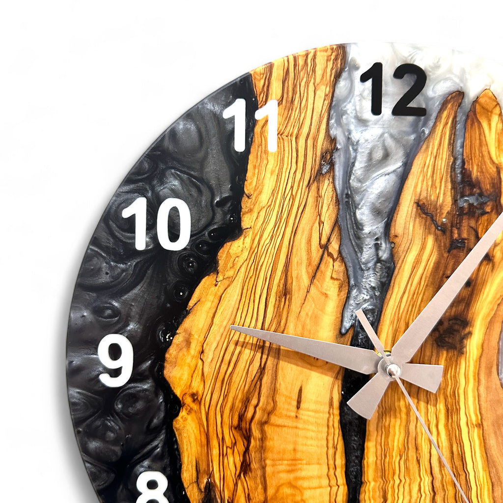 Black & White Olive Wood Resin Wall Clock - Bold Grain Design - view 8