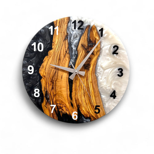 Black & White Olive Wood Resin Wall Clock - Bold Grain Design - view 9