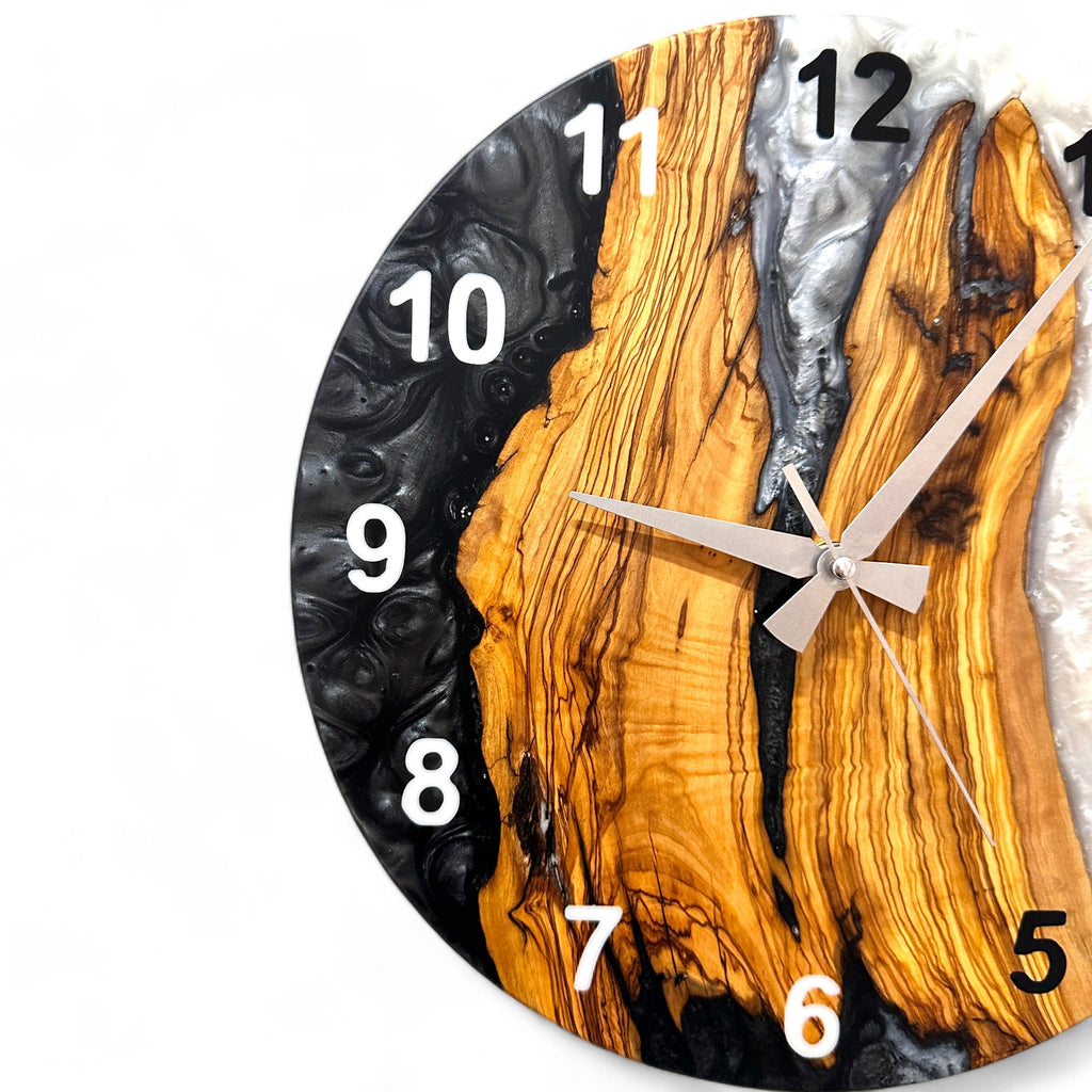 Black & White Olive Wood Resin Wall Clock - Bold Grain Design - view 10