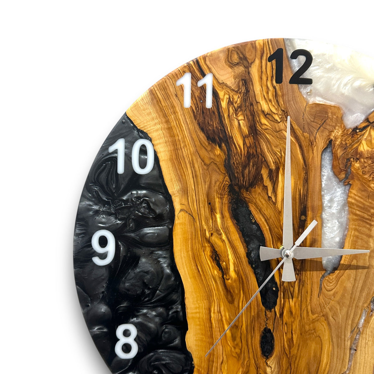 Black & White Olive Wood Resin Wall Clock - Statement Design - view 2