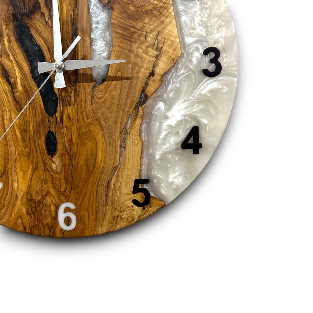 Black & White Olive Wood Resin Wall Clock - Statement Design - view 4