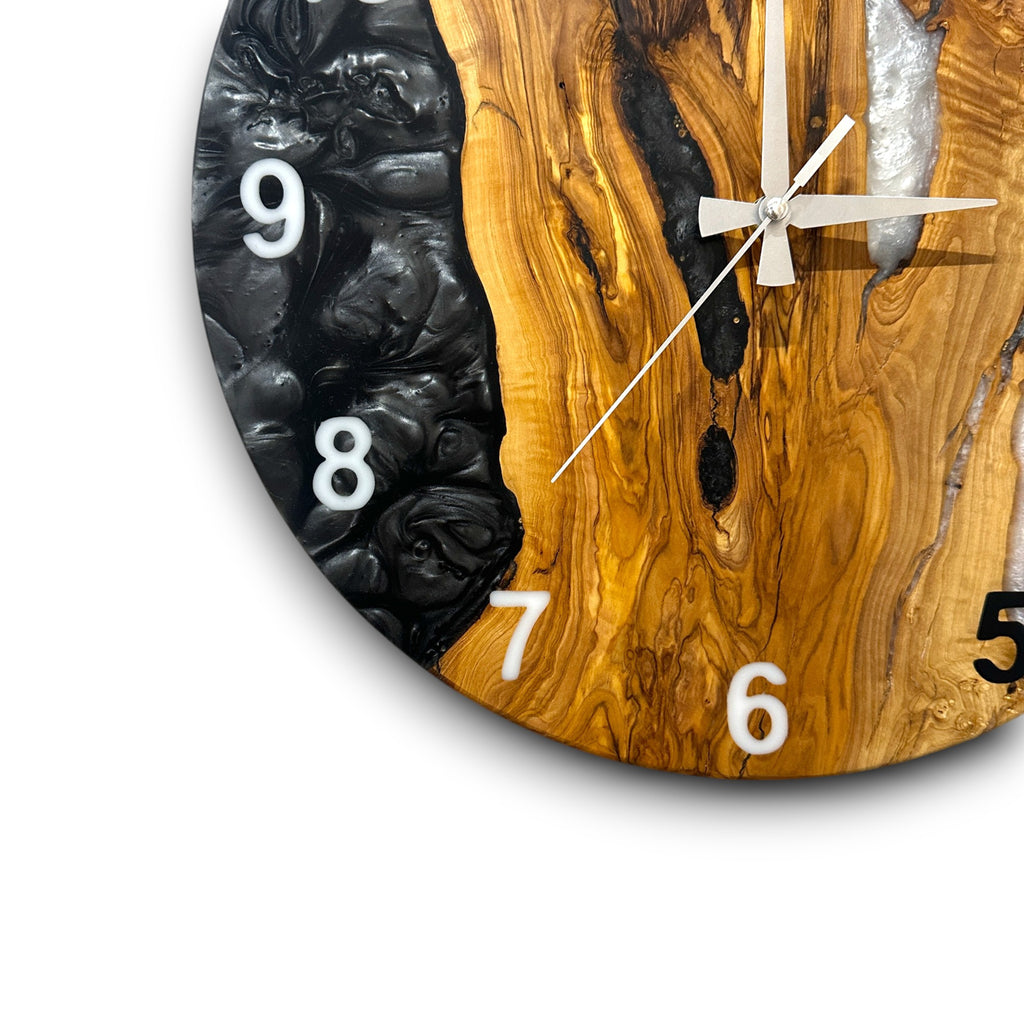 Black & White Olive Wood Resin Wall Clock - Statement Design - view 5