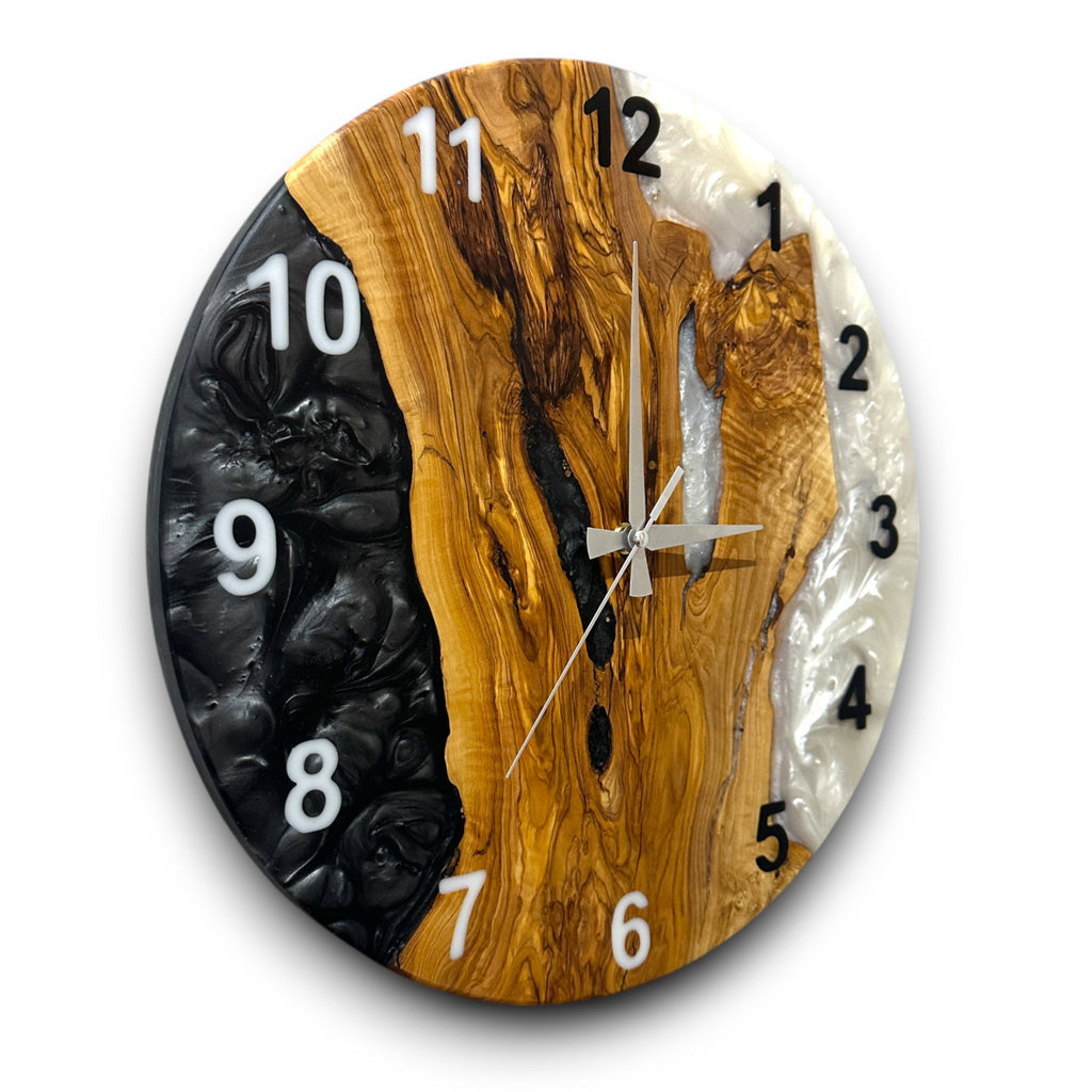 Black & White Olive Wood Resin Wall Clock - Statement Design - view 6