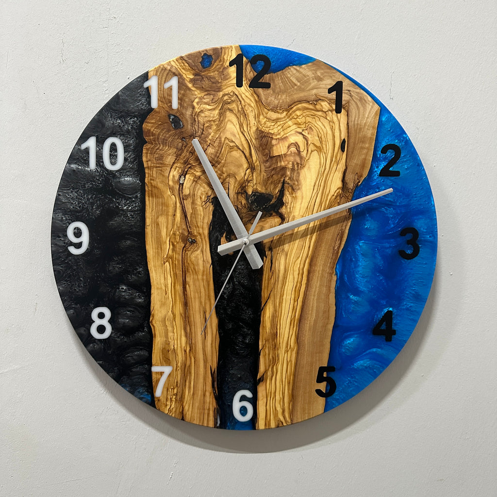 Black & Blue Olive Wood Resin Wall Clock - River Grain Design - view 2