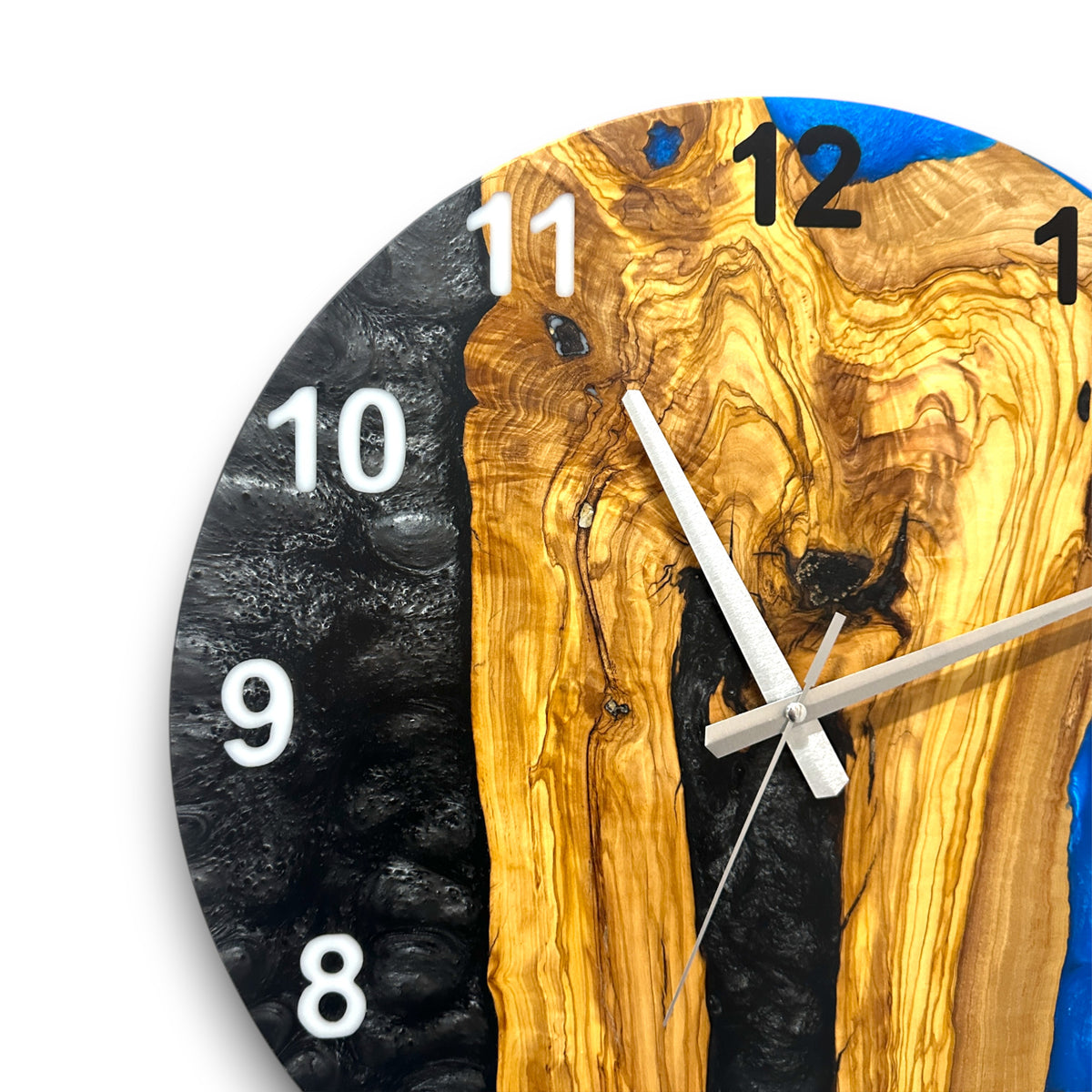 Black & Blue Olive Wood Resin Wall Clock - River Grain Design - view 3