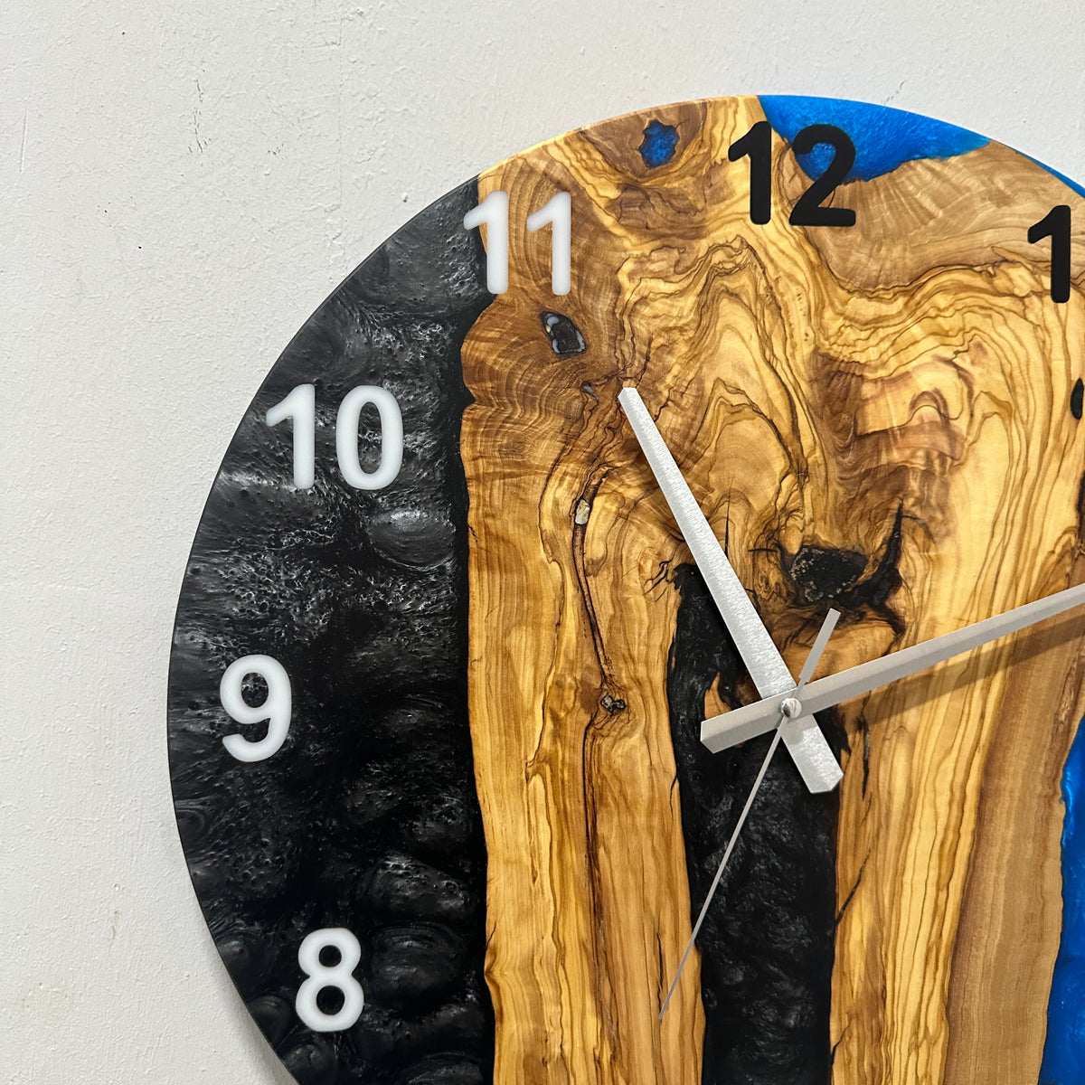 Black & Blue Olive Wood Resin Wall Clock - River Grain Design - view 4