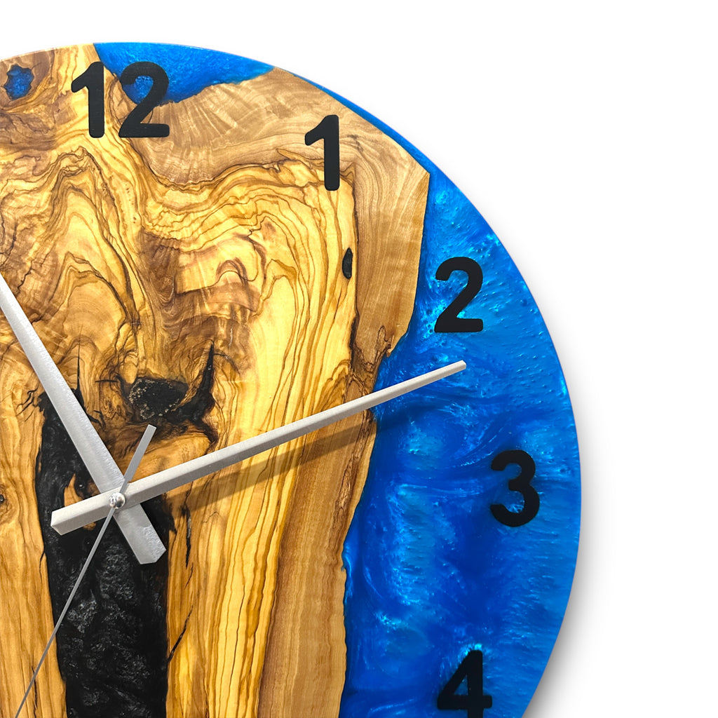 Black & Blue Olive Wood Resin Wall Clock - River Grain Design - view 5