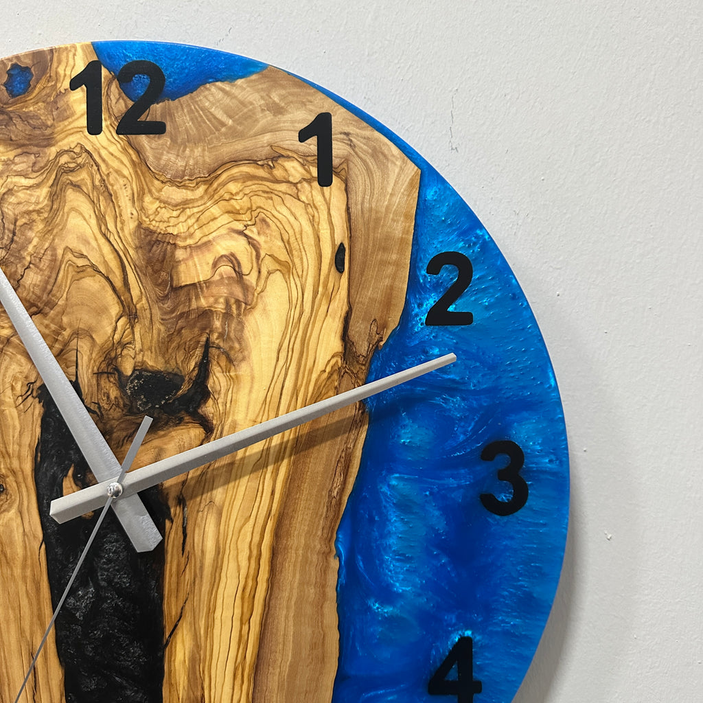Black & Blue Olive Wood Resin Wall Clock - River Grain Design - view 6
