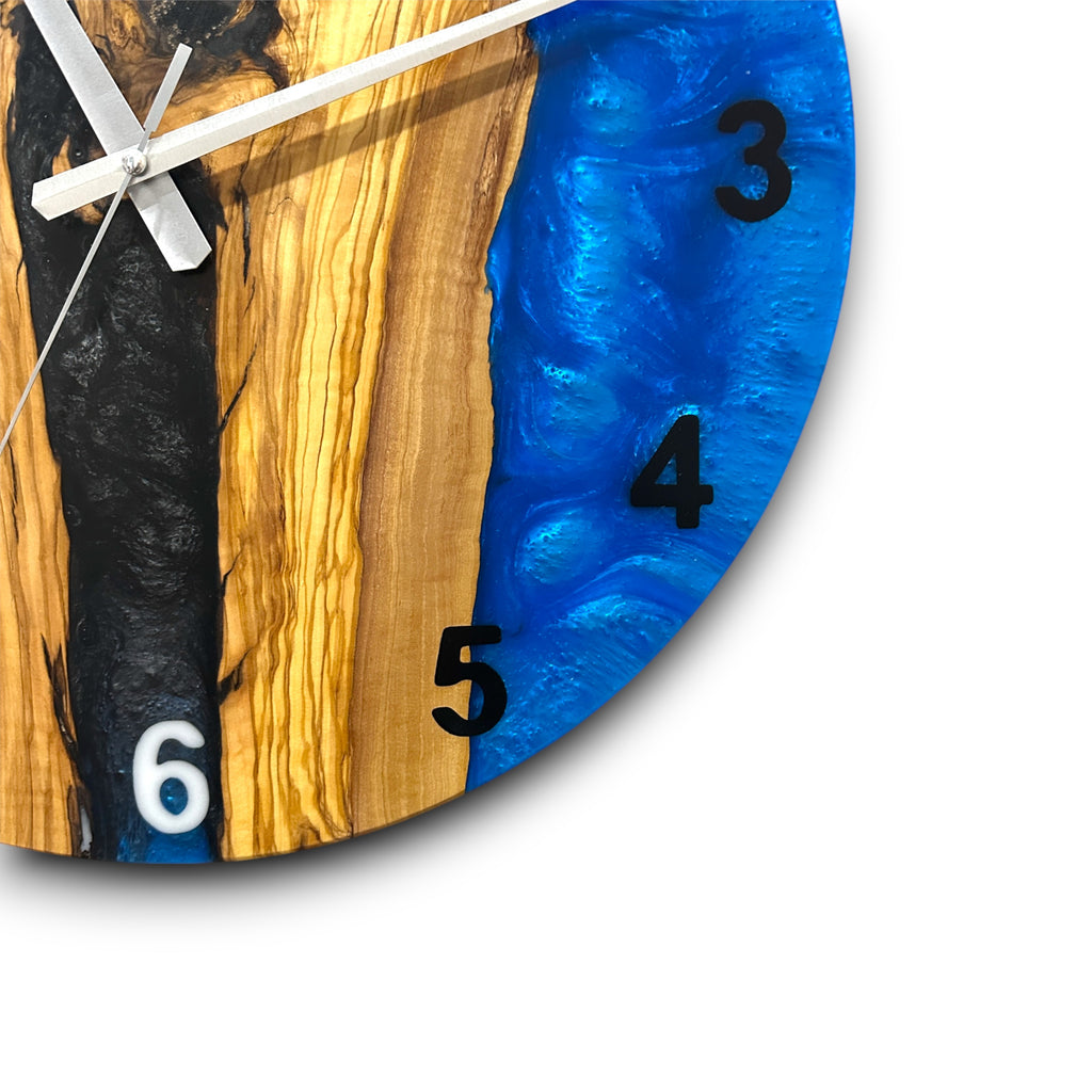 Black & Blue Olive Wood Resin Wall Clock - River Grain Design - view 7