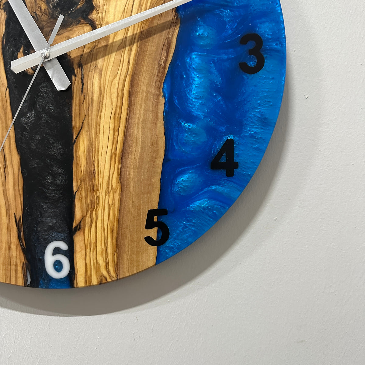 Black & Blue Olive Wood Resin Wall Clock - River Grain Design - view 8