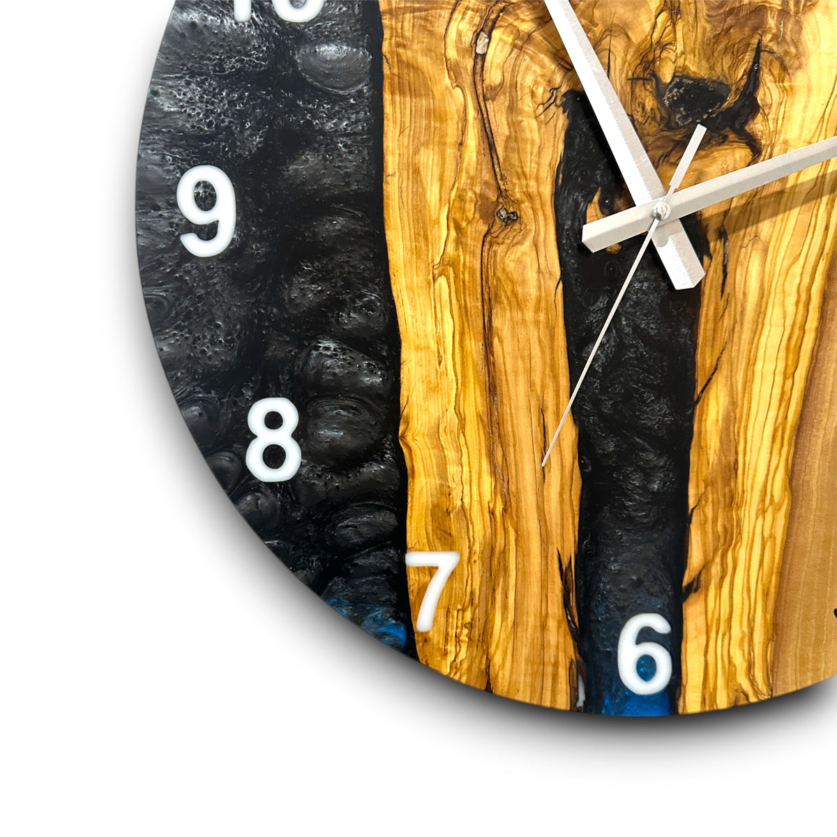 Black & Blue Olive Wood Resin Wall Clock - River Grain Design - view 9