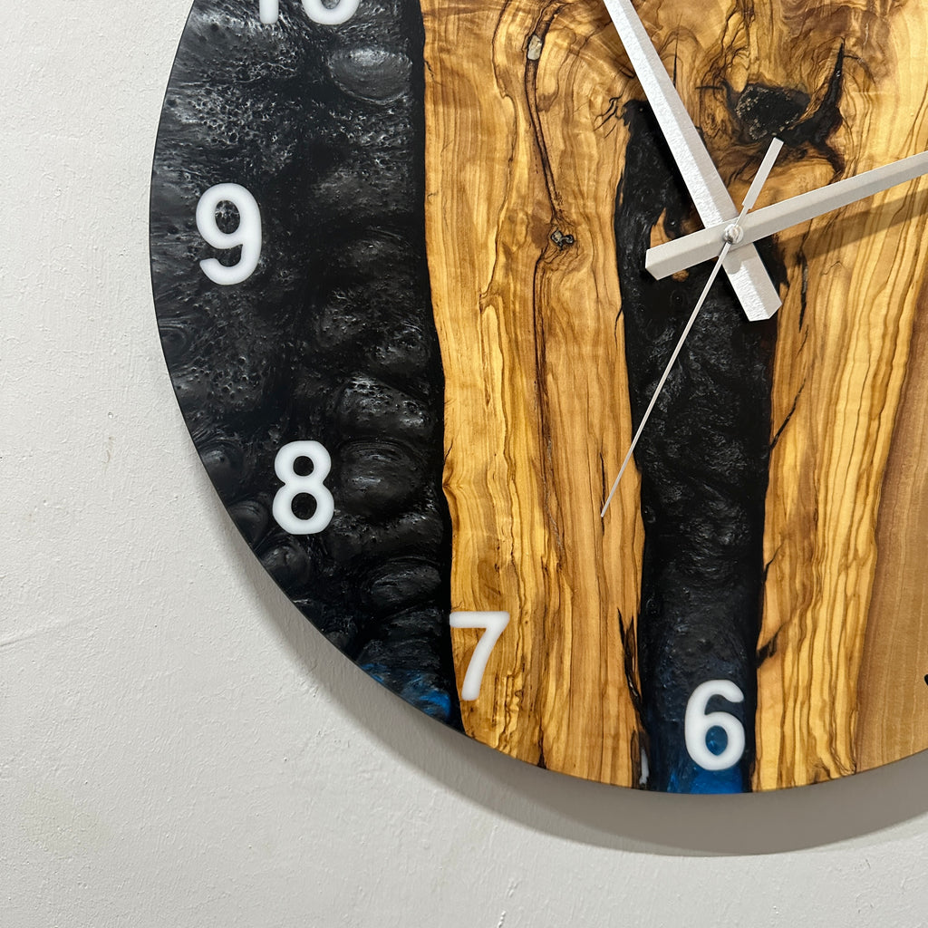 Black & Blue Olive Wood Resin Wall Clock - River Grain Design - view 10