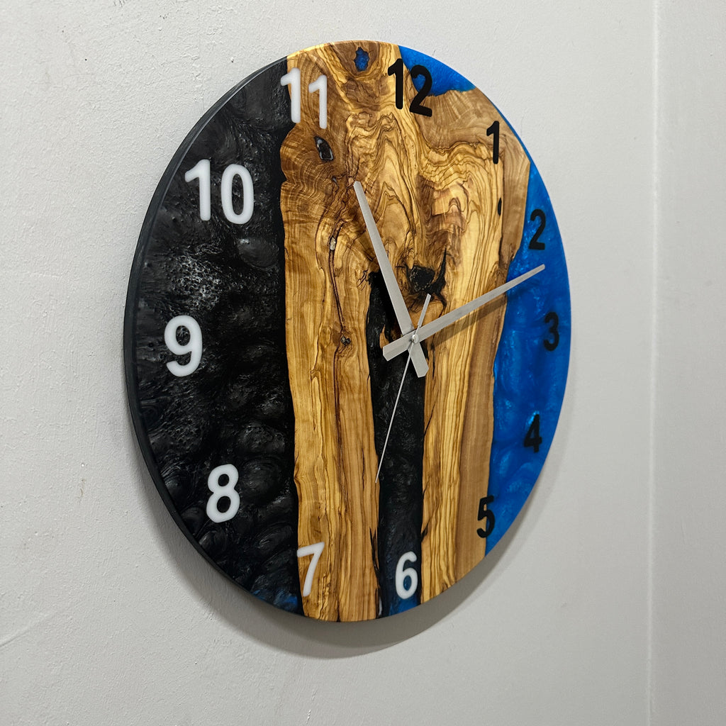 Black & Blue Olive Wood Resin Wall Clock - River Grain Design - view 12