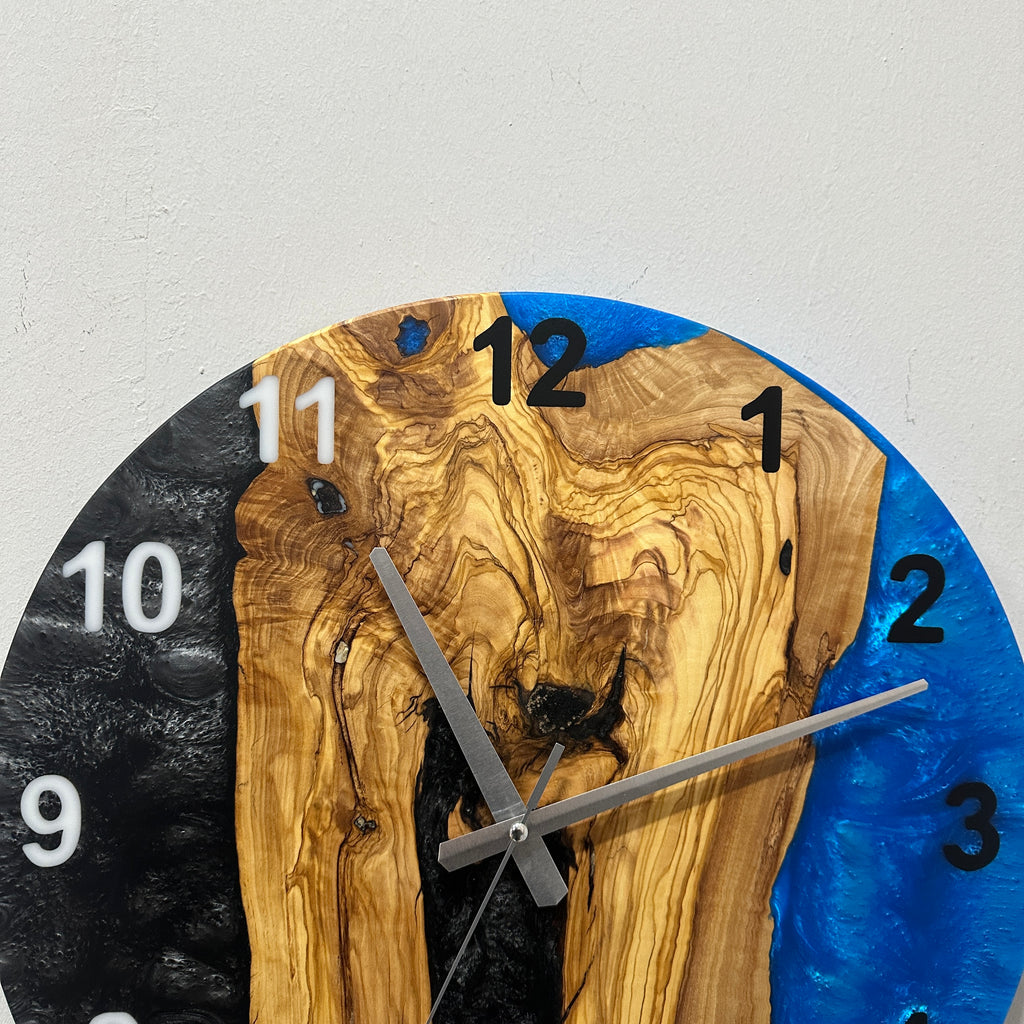 Black & Blue Olive Wood Resin Wall Clock - River Grain Design - view 14